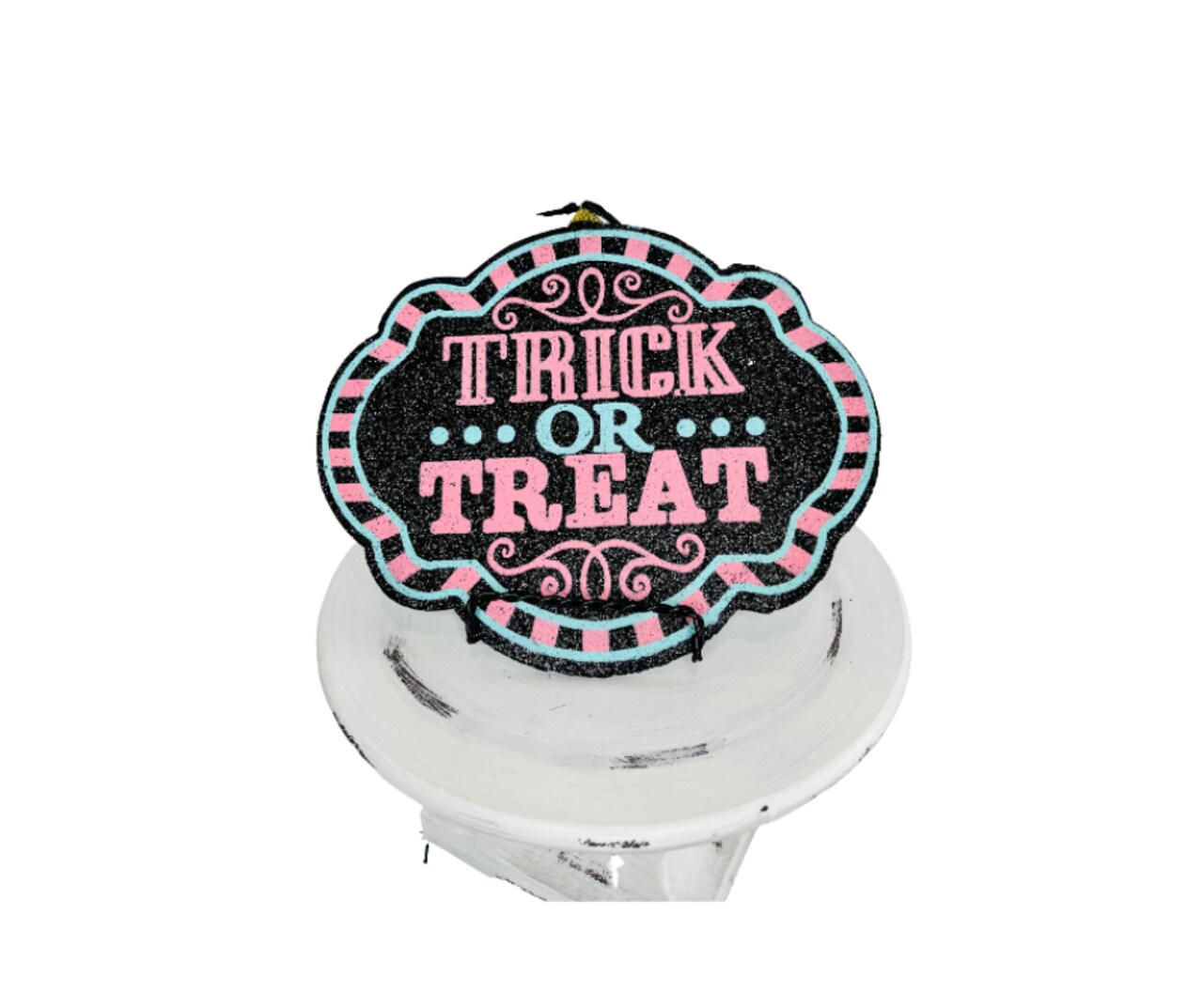 Spooky Delight: Pink/Mint/Black Halloween Trick or Treat Foam Sign-56596MIPK